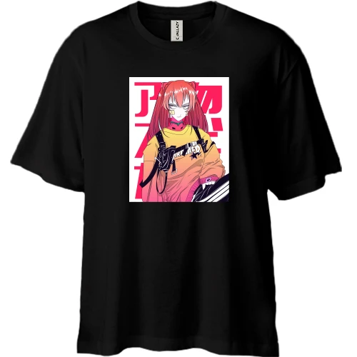 Футболка двунитка Oversize, Черный, Girl with red hair