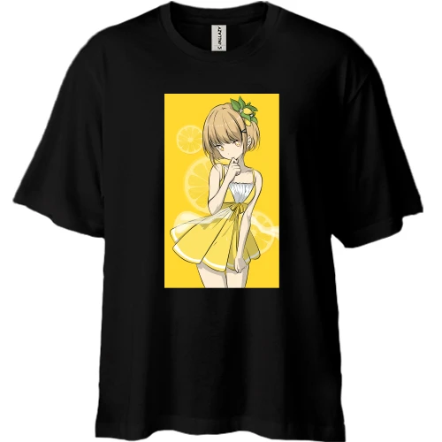 Футболка двунитка Oversize, Черный, Lemon Girl