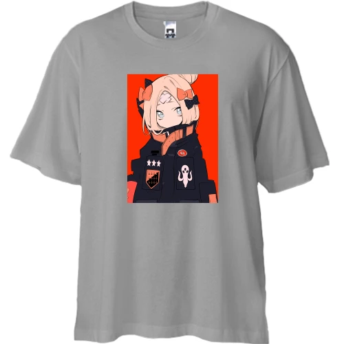 Футболка двунитка Oversize, Серый, Girl with bows