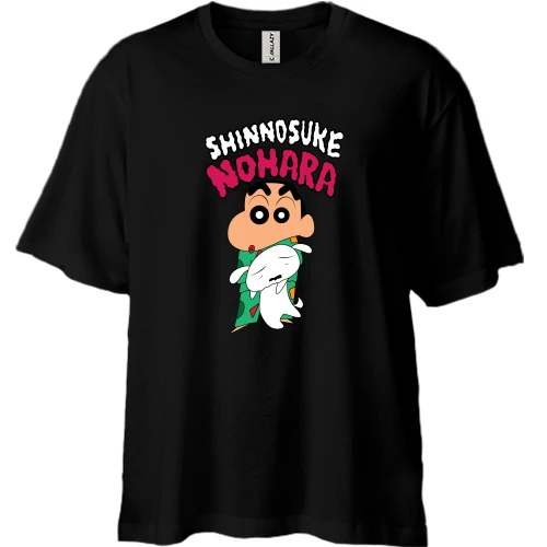 Футболка двунитка Oversize, Черный, Shinnosuke nohara