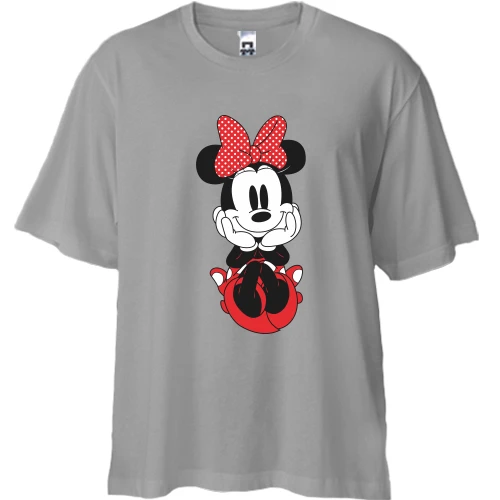 Футболка двунитка Oversize, Серый, Minnie Mouse smiles