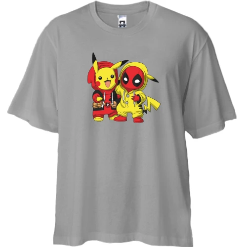 Футболка двунитка Oversize, Серый, Stitch and mickey mouse