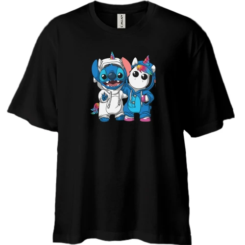 Футболка двунитка Oversize, Черный, Stitch and unicorn