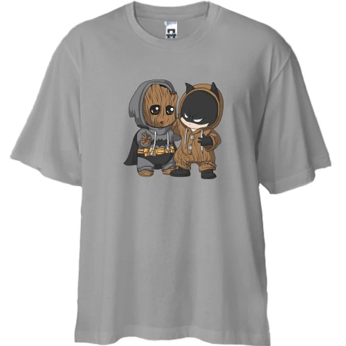 Футболка двонитка Oversize, Сірий, Baby groot and batman