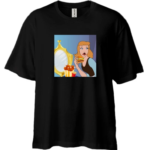 Футболка двунитка Oversize, Черный, Cinderella eating