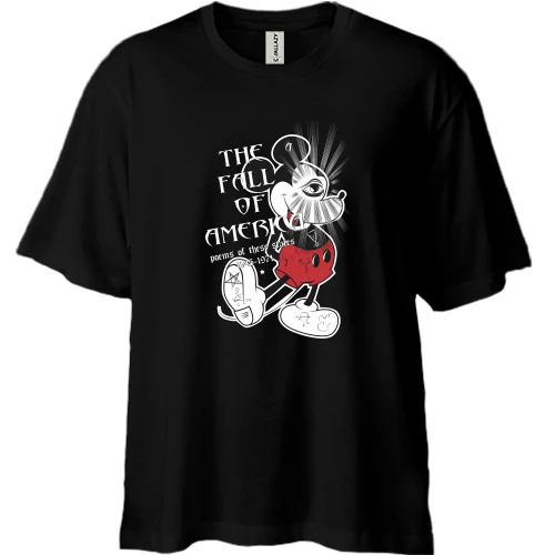 Футболка двунитка Oversize, Черный, Mickey Mouse The Fall of America