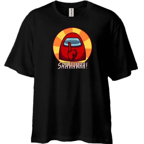 Футболка двунитка Oversize, Черный, Among Us Shhh