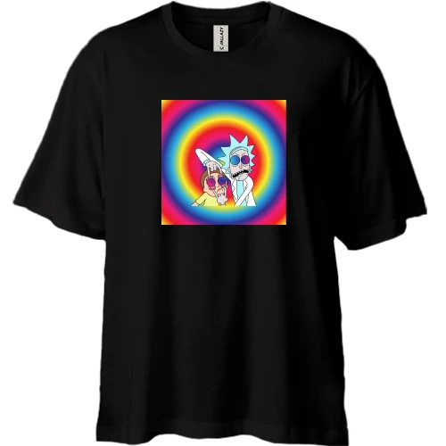 Футболка двунитка Oversize, Черный, Rick and Morty rainbow
