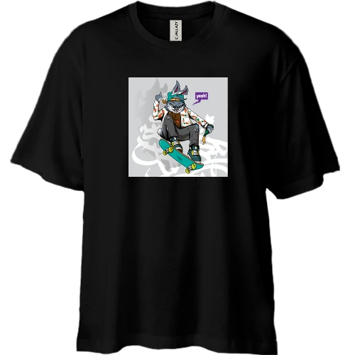 Футболка двонитка Oversize, Чорний, Hare on a skateboard