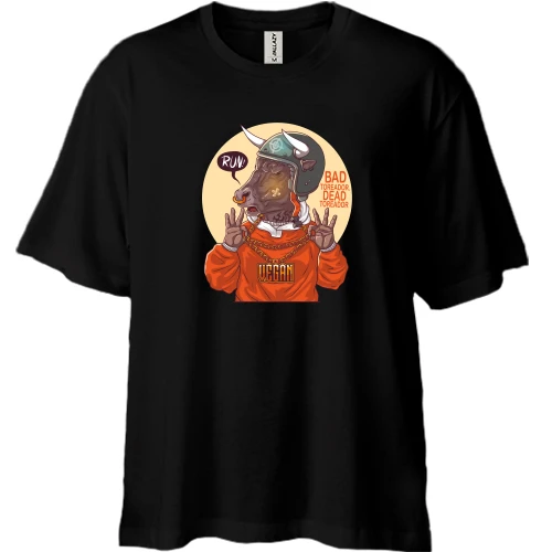 Футболка двонитка Oversize, Чорний, Bull in a helmet