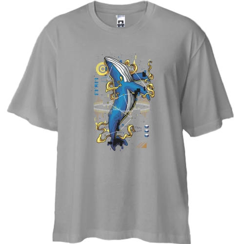 Футболка двунитка Oversize, Серый, Whale upright art