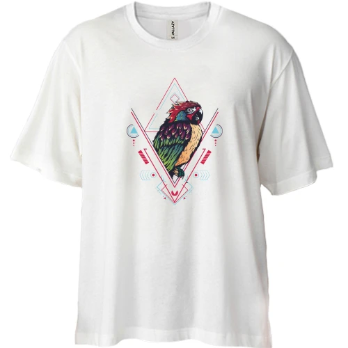Футболка двонитка Oversize, Білий, Parrot Line Art