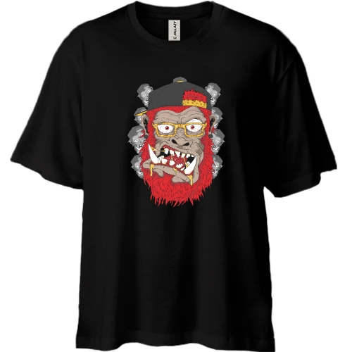 Футболка двонитка Oversize, Чорний, Gorilla with red beard