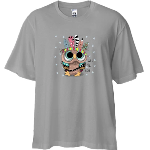 Футболка двунитка Oversize, Серый, Indian owl