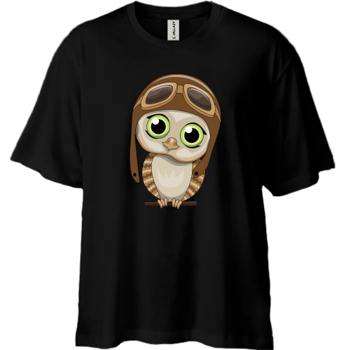 Футболка двонитка Oversize, Чорний, Baby owl pilot