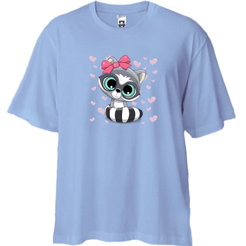 Футболка двонитка Oversize, Білий, Baby raccoon girl