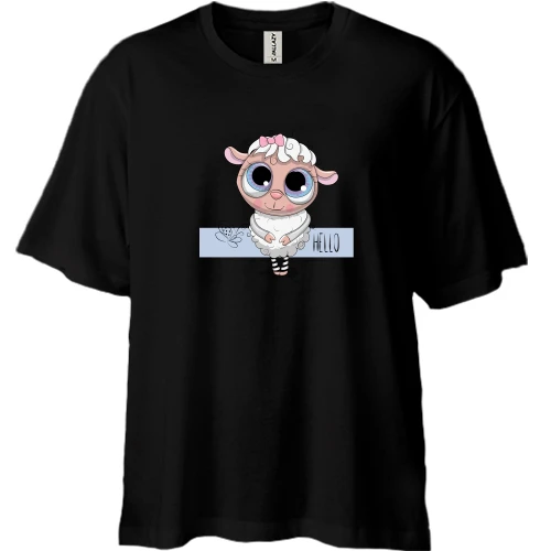 Футболка двунитка Oversize, Черный, Baby sheep hello