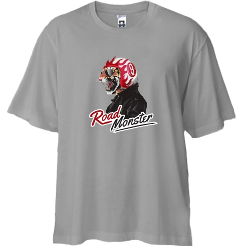 Футболка двунитка Oversize, Серый, Tiger road monster
