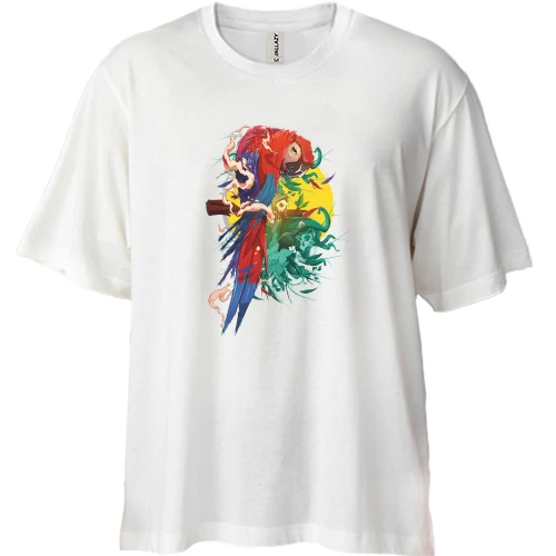 Футболка двонитка Oversize, Білий, Parrot bright art