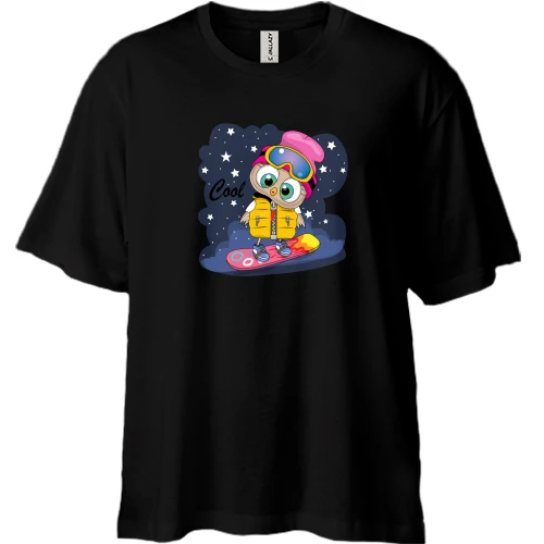 Футболка двунитка Oversize, Черный, Baby owl snowboard