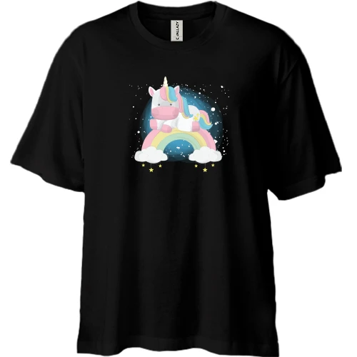 Футболка двонитка Oversize Baby unicorn on a rainbow