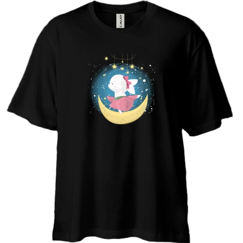 Футболка двунитка Oversize, Черный, Baby rabbit on the moon