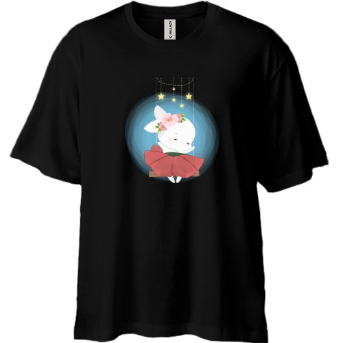 Футболка двонитка Oversize, Чорний, Baby rabbit in a skirt