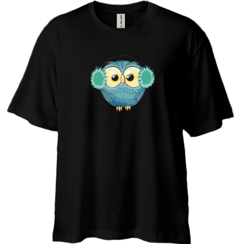 Футболка двонитка Oversize, Чорний, Owl in headphones