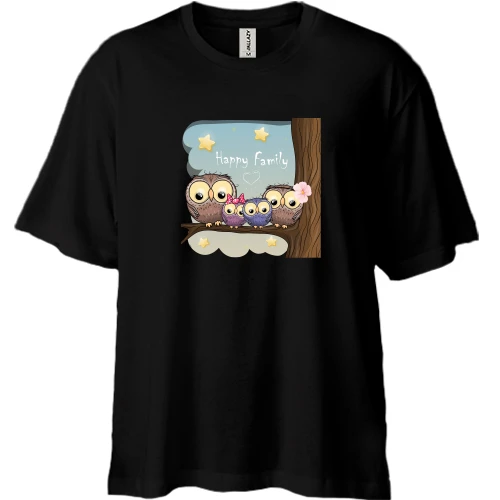 Футболка двонитка Oversize, Чорний, Owl family
