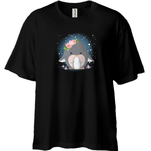 Футболка двунитка Oversize, Черный, Baby penguin with mom
