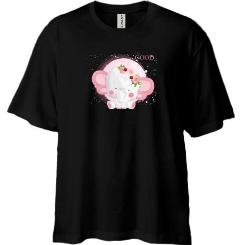 Футболка двунитка Oversize, Черный, Baby elephant pink