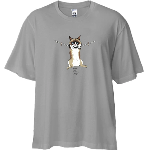Футболка двунитка Oversize, Серый, Hand is there baby. Cat