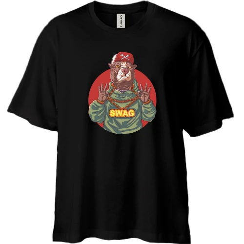 Футболка двунитка Oversize, Черный, Bulldog SWAG