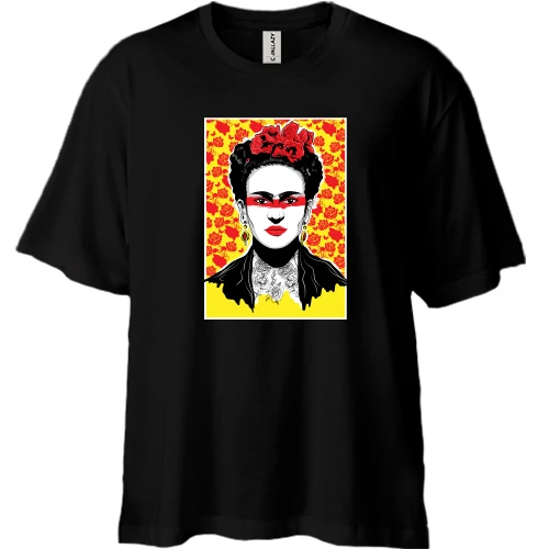 Футболка двунитка Oversize, Черный, Frida Kahlo art