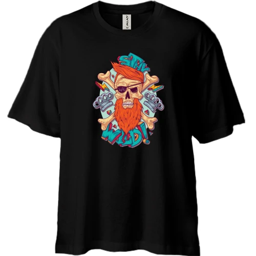 Футболка двонитка Oversize, Чорний, Skull with a red beard