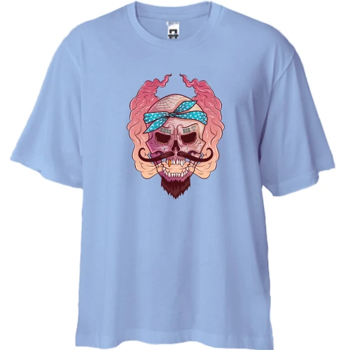 Футболка двонитка Oversize, Синій, Skull with mustache