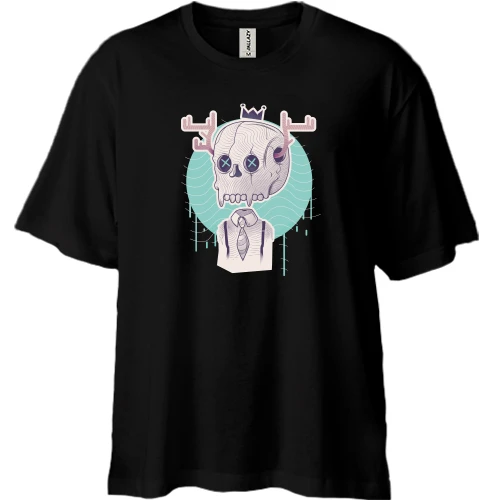 Футболка двунитка Oversize, Черный, Skull with horns