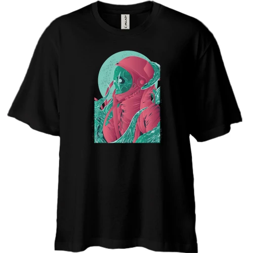 Футболка двонитка Oversize, Чорний, Astronaut Skull