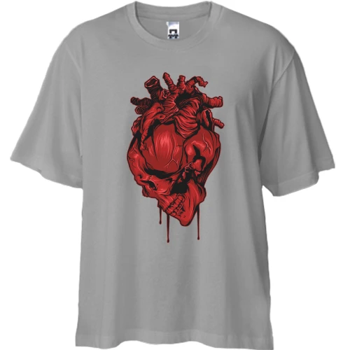 Футболка двонитка Oversize, Сірий, Skull Heart