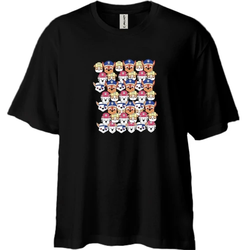 Футболка двунитка Oversize, Черный, Paw patrol pattern