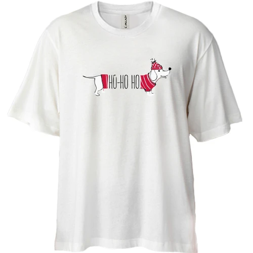 Футболка двунитка Oversize, Белый, Собака Ho-Ho-Ho