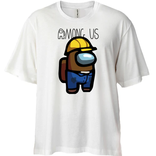 Футболка двунитка Oversize, Белый, Among Us Builder