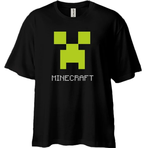 Футболка двунитка Oversize, Черный, Minecraft logo grey