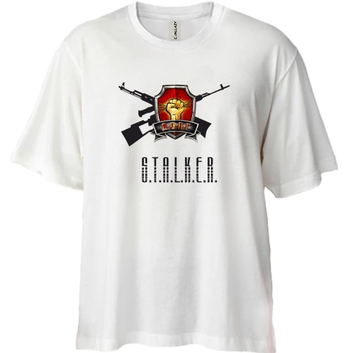 Футболка двунитка Oversize, Белый, Долг STALKER