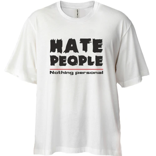Футболка двунитка Oversize, Белый, с надписью "Hate People"