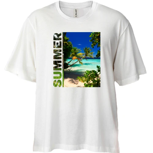 Футболка двунитка Oversize, Синий, "Summer"