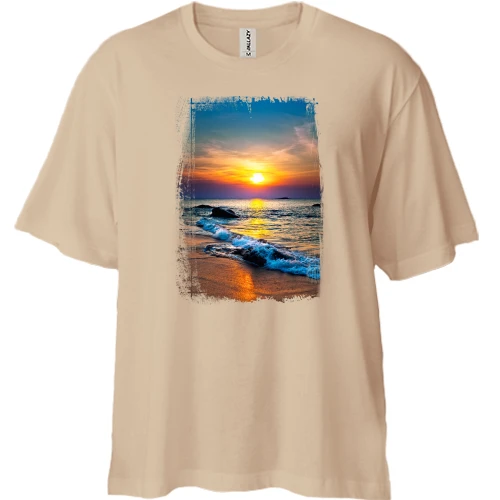 Футболка двунитка Oversize Sunset в рваной рамке