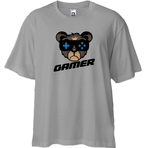 Футболка двунитка Oversize, Серый, Bear gamer