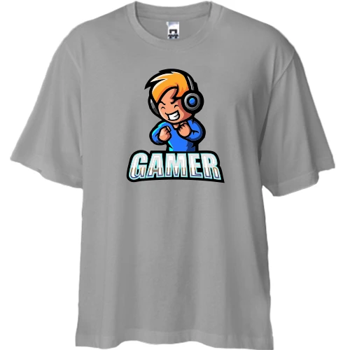 Футболка двунитка Oversize, Серый, Gamer.