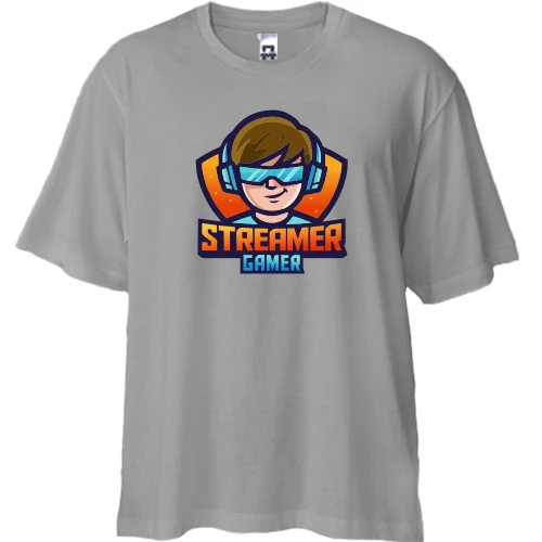 Футболка двунитка Oversize, Серый, Streamer gamer
